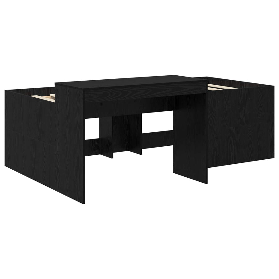 Hoge Bed Frame met Bureau voor Kinderen Zwart Bewerkt hout