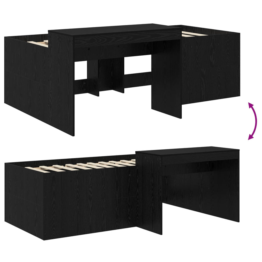 Hoge Bed Frame met Bureau voor Kinderen Zwart Bewerkt hout