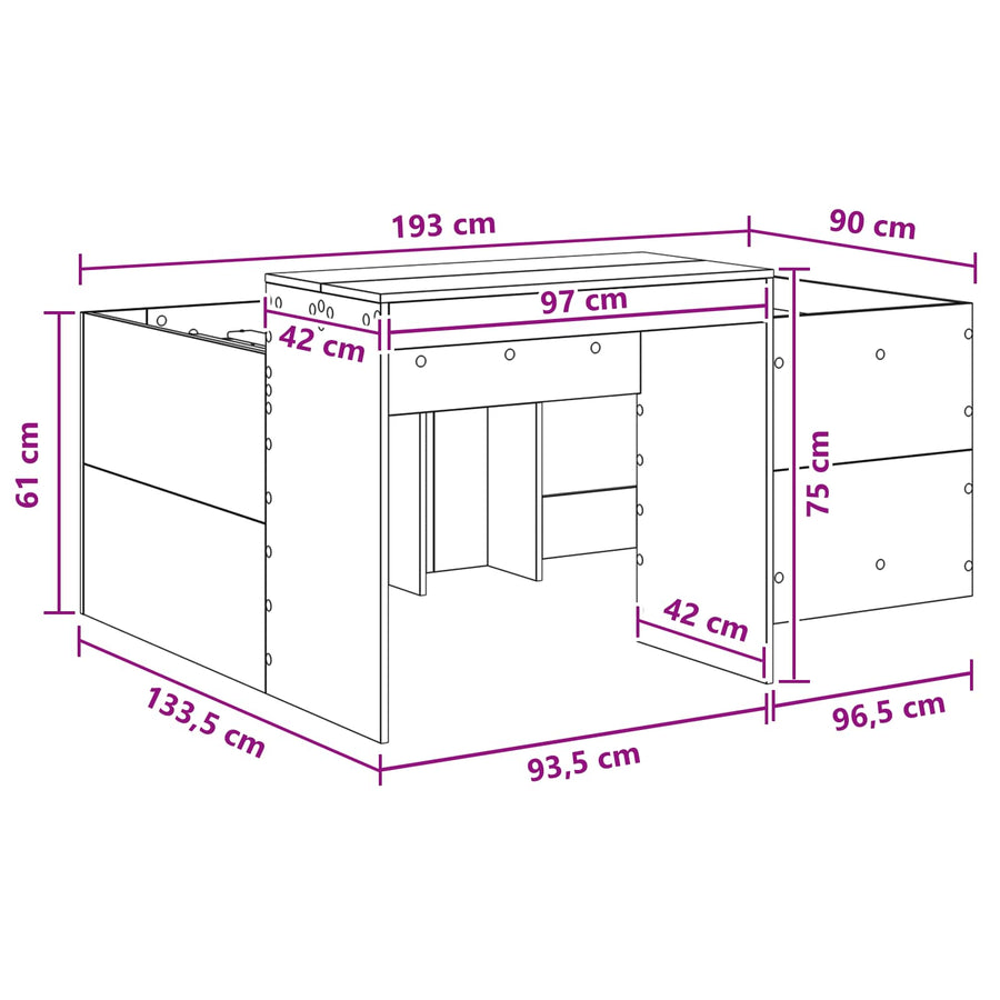 Hoge Bed Frame met Bureau voor Kinderen Zwart Bewerkt hout