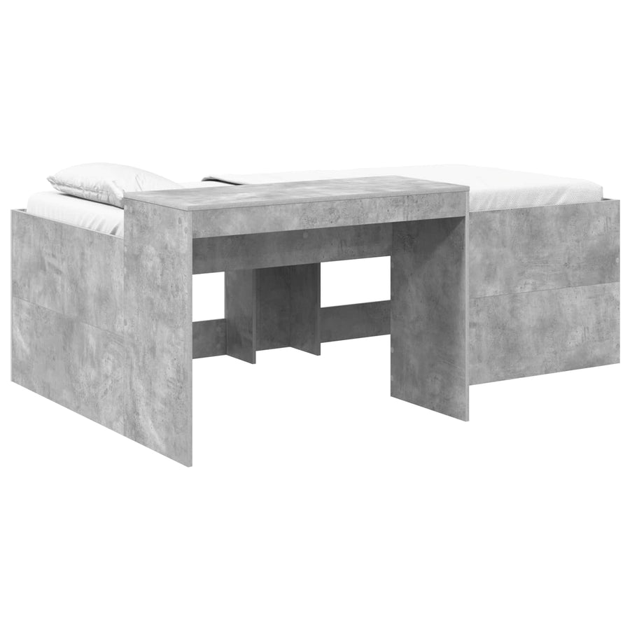 Hoge Bed Frame met Bureau voor Kinderen Betongrijs Bewerkt hout