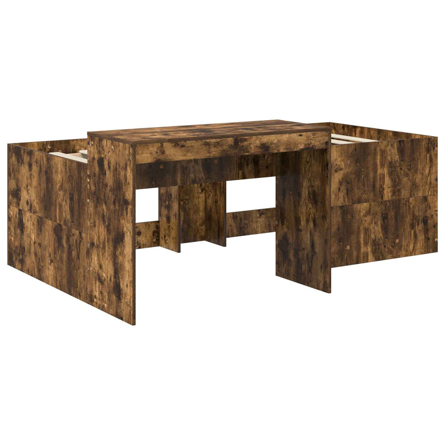 Hoge Bed Frame met Bureau voor Kinderen Gerookt eiken