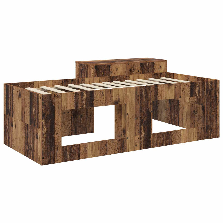 Hoge Bed Frame met Bureau voor Kinderen Oud hout Bewerkt hout