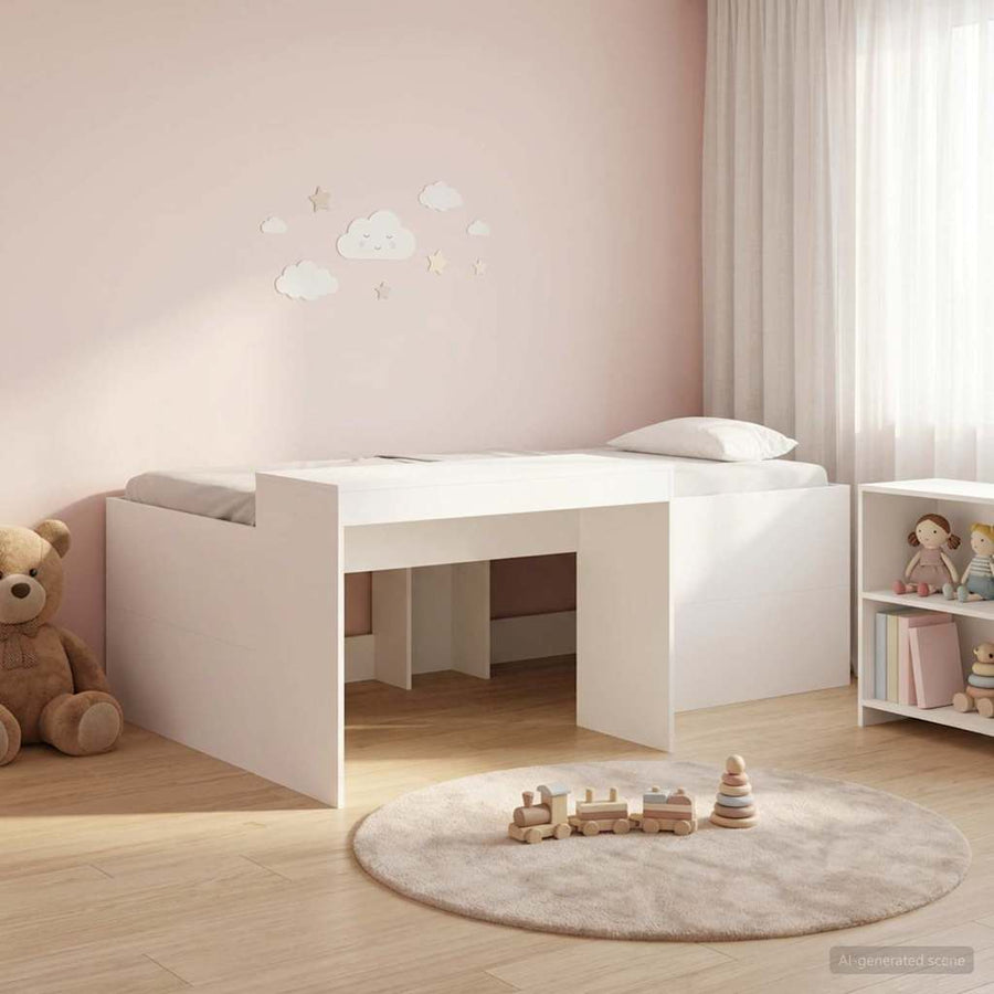 Hoge Bed Frame met Bureau voor Kinderen Wit 75 x 190 cm