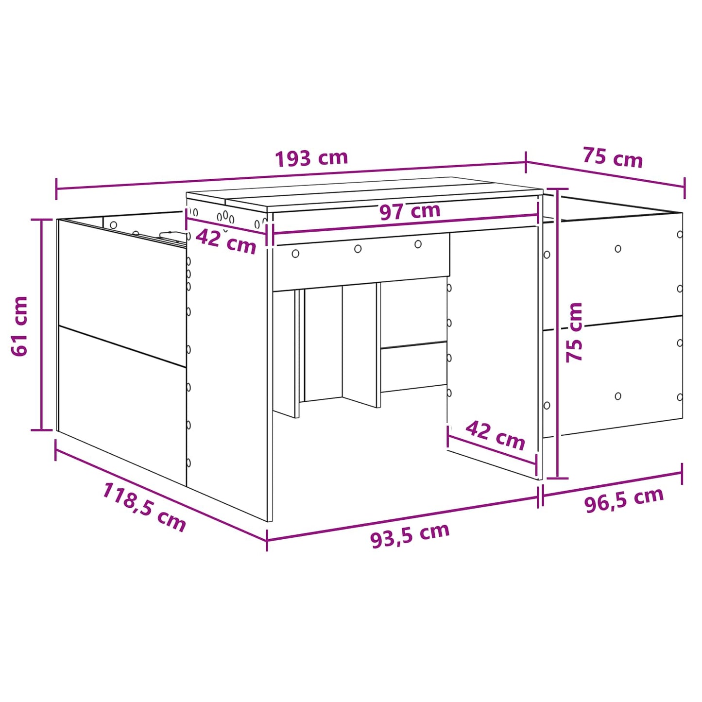 Hoge Bed Frame met Bureau voor Kinderen Wit 75 x 190 cm