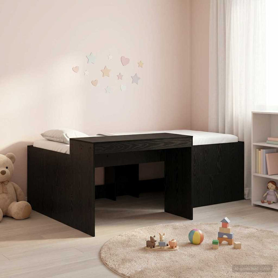 Hoge Bed Frame met Bureau voor Kinderen Zwart 75 x 190 cm