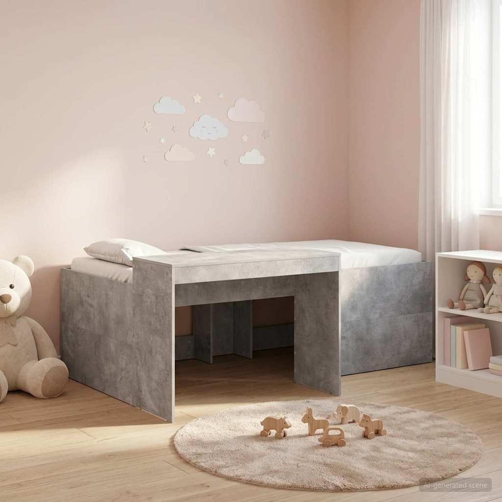 Hoge Bed Frame met Bureau voor Kinderen Betongrijs 75 x 190 cm