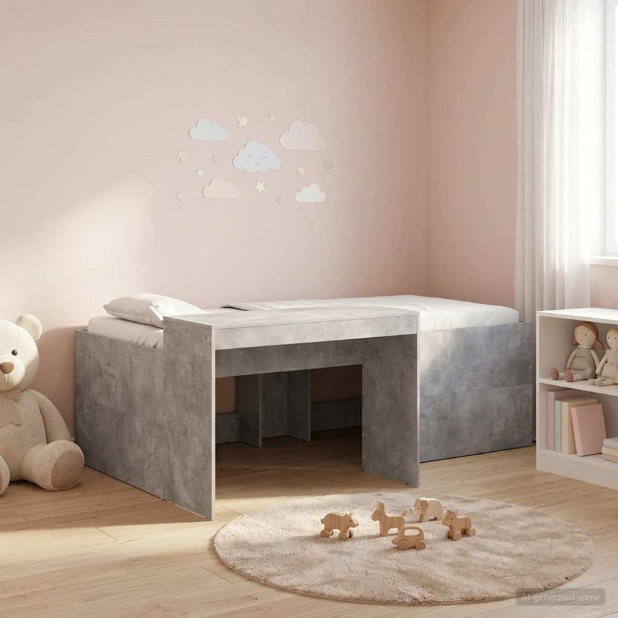 Hoge Bed Frame met Bureau voor Kinderen Betongrijs 75 x 190 cm