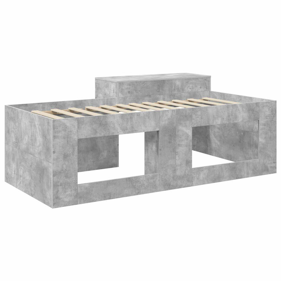 Hoge Bed Frame met Bureau voor Kinderen Betongrijs 75 x 190 cm