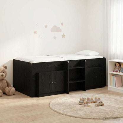 Loft Bed Frame met Kast met opslag 3 st Zwart Bewerkt hout