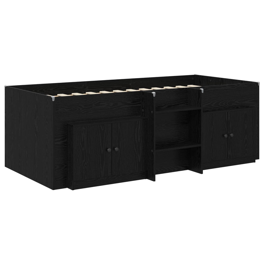 Loft Bed Frame met Kast met opslag 3 st Zwart Bewerkt hout