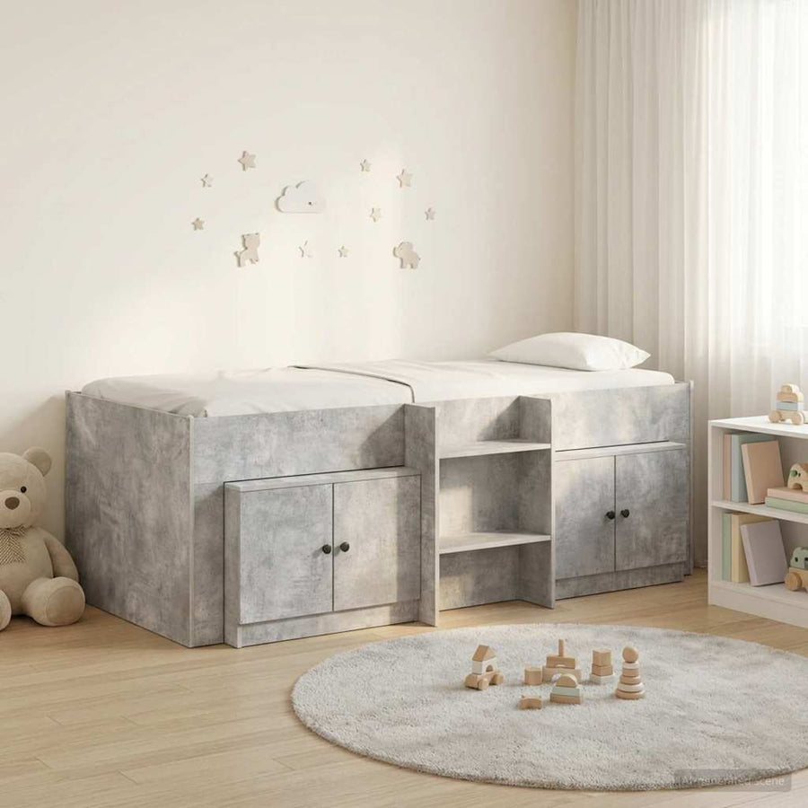 Loft Bed Frame met Kast met opslag 3 st Betongrijs Bewerkt hout