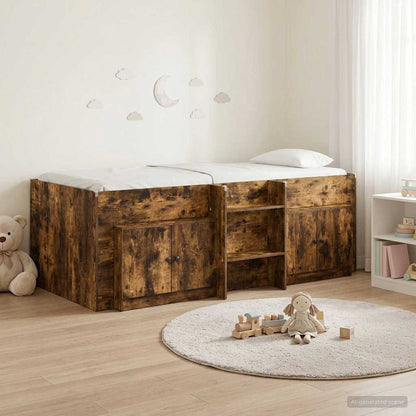 Loft Bed Frame met Kast 3 st Gerookt eiken Bewerkt hout