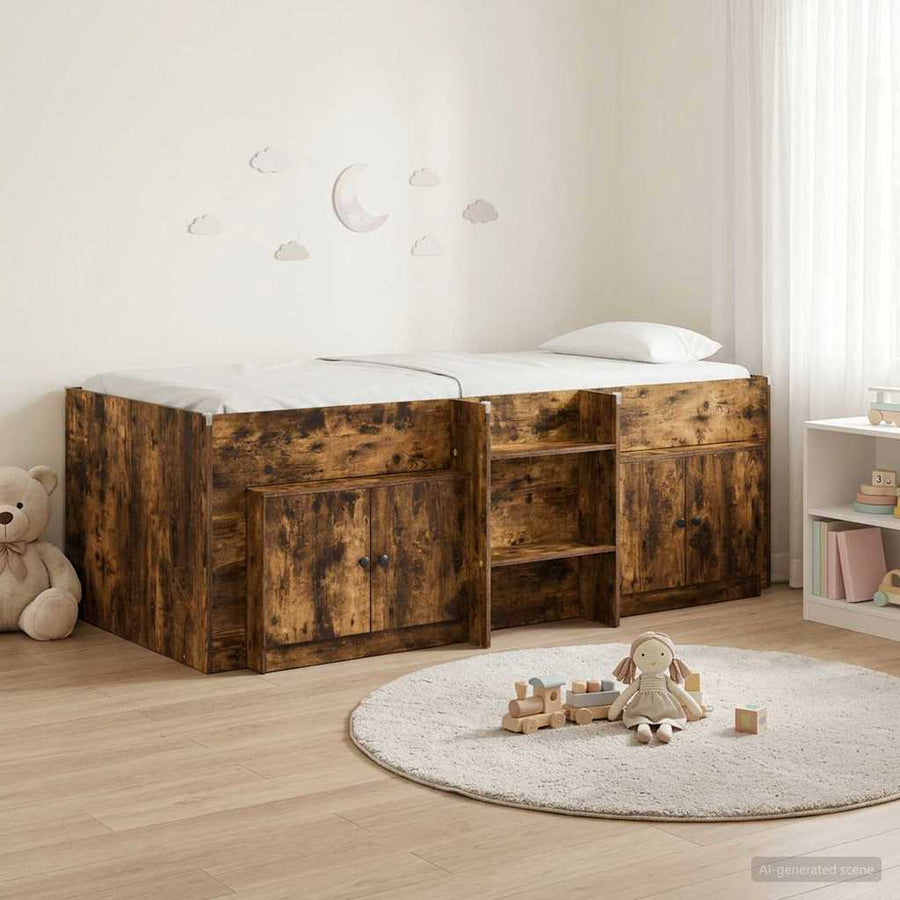 Loft Bed Frame met Kast 3 st Gerookt eiken Bewerkt hout
