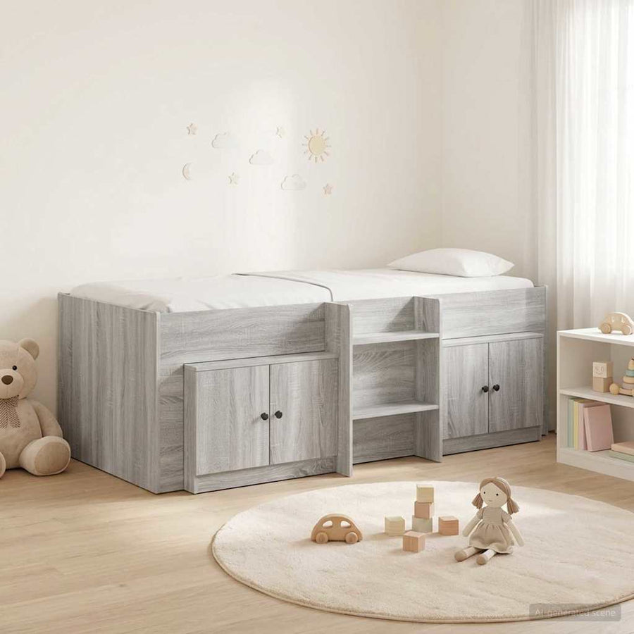 Loft Bed Frame met Kast 3 st Grijs Sonoma Bewerkt hout
