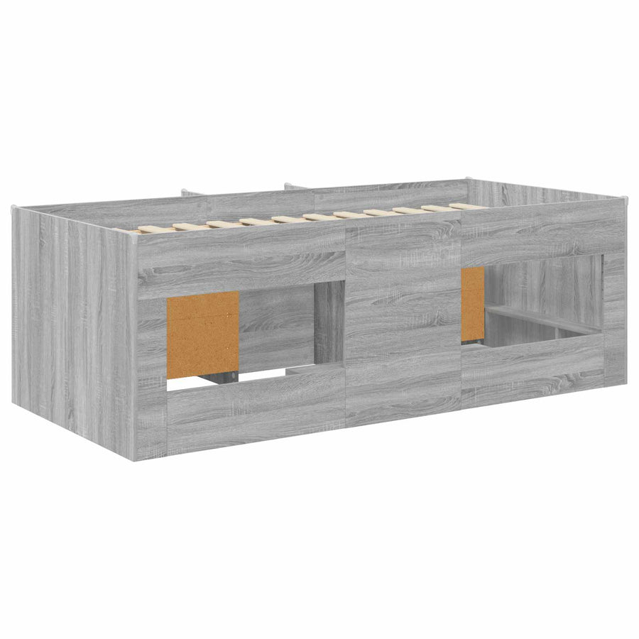 Loft Bed Frame met Kast 3 st Grijs Sonoma Bewerkt hout