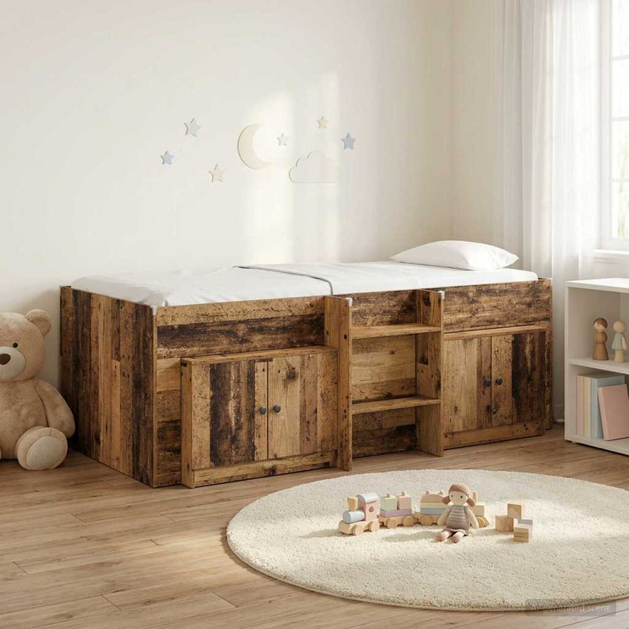 Loft Bed Frame met Kast met opslag 3 st Oud hout Bewerkt hout