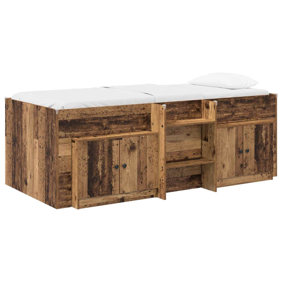 Loft Bed Frame met Kast met opslag 3 st Oud hout Bewerkt hout