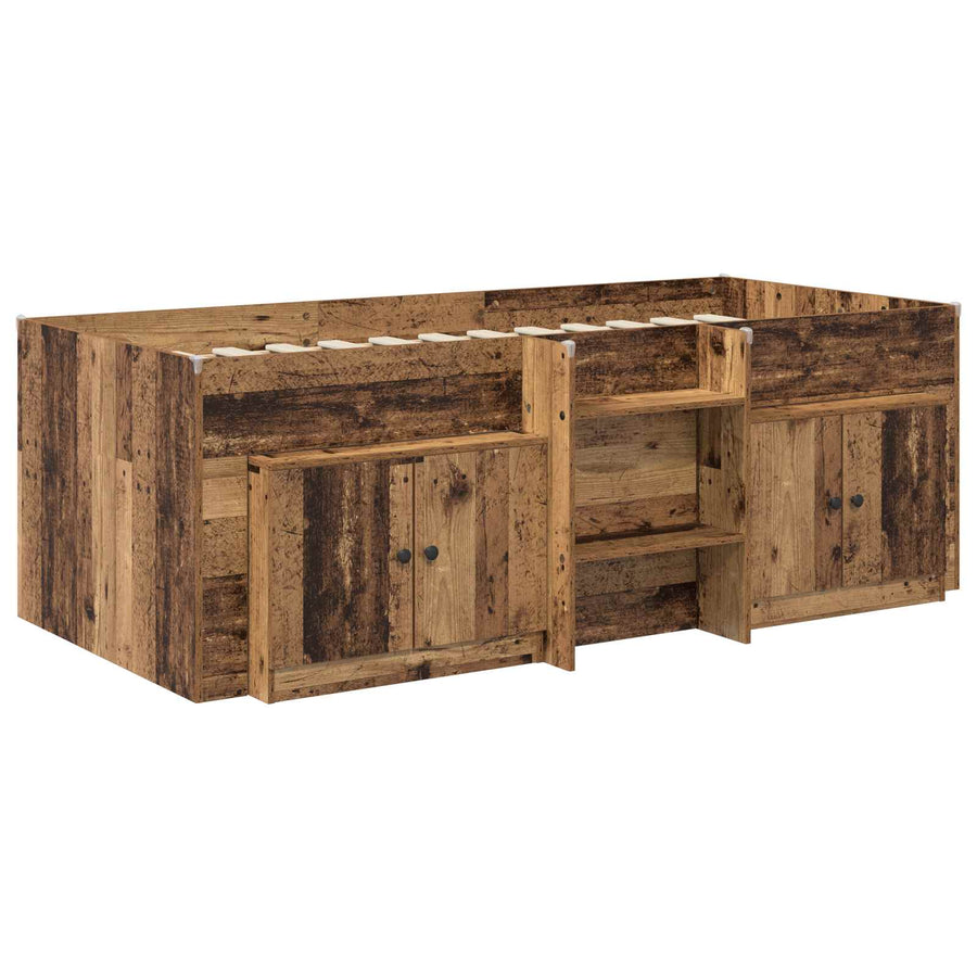 Loft Bed Frame met Kast met opslag 3 st Oud hout Bewerkt hout