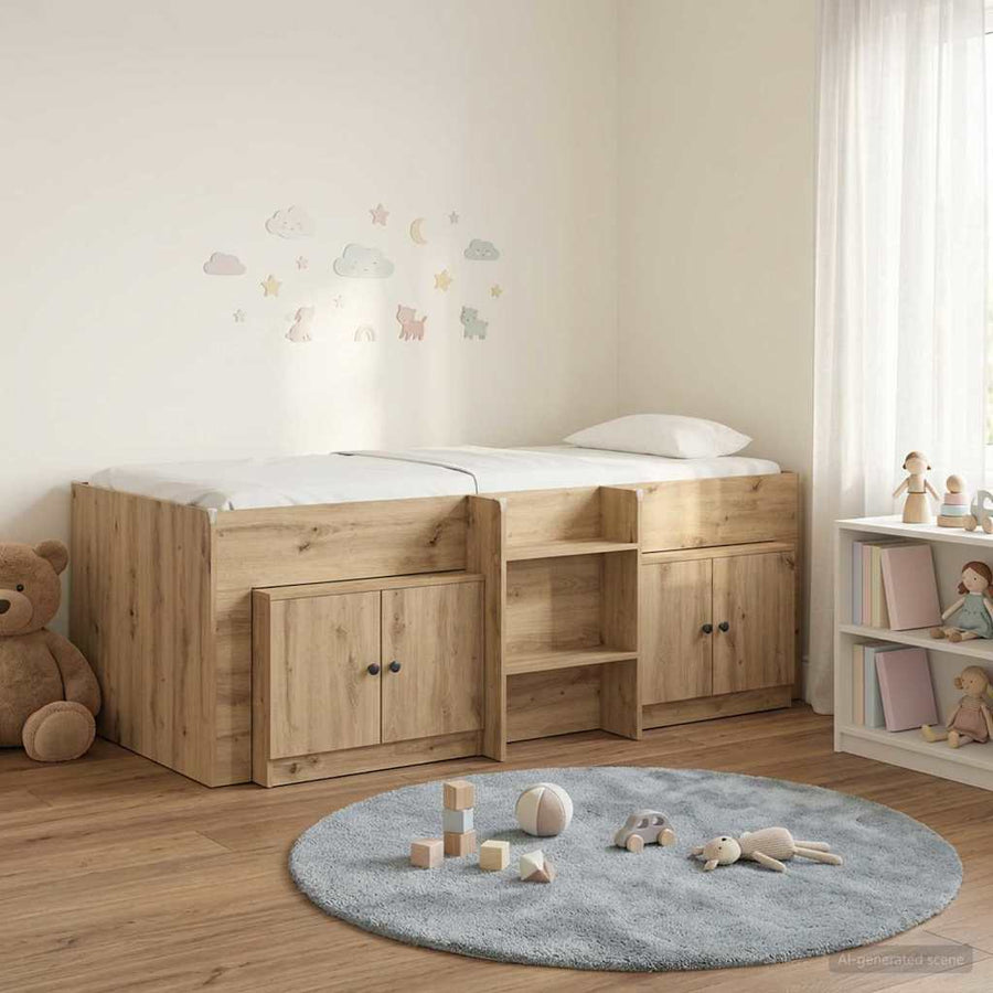 Loft Bed Frame met Kast 3 st Artisanaal eiken Bewerkt hout