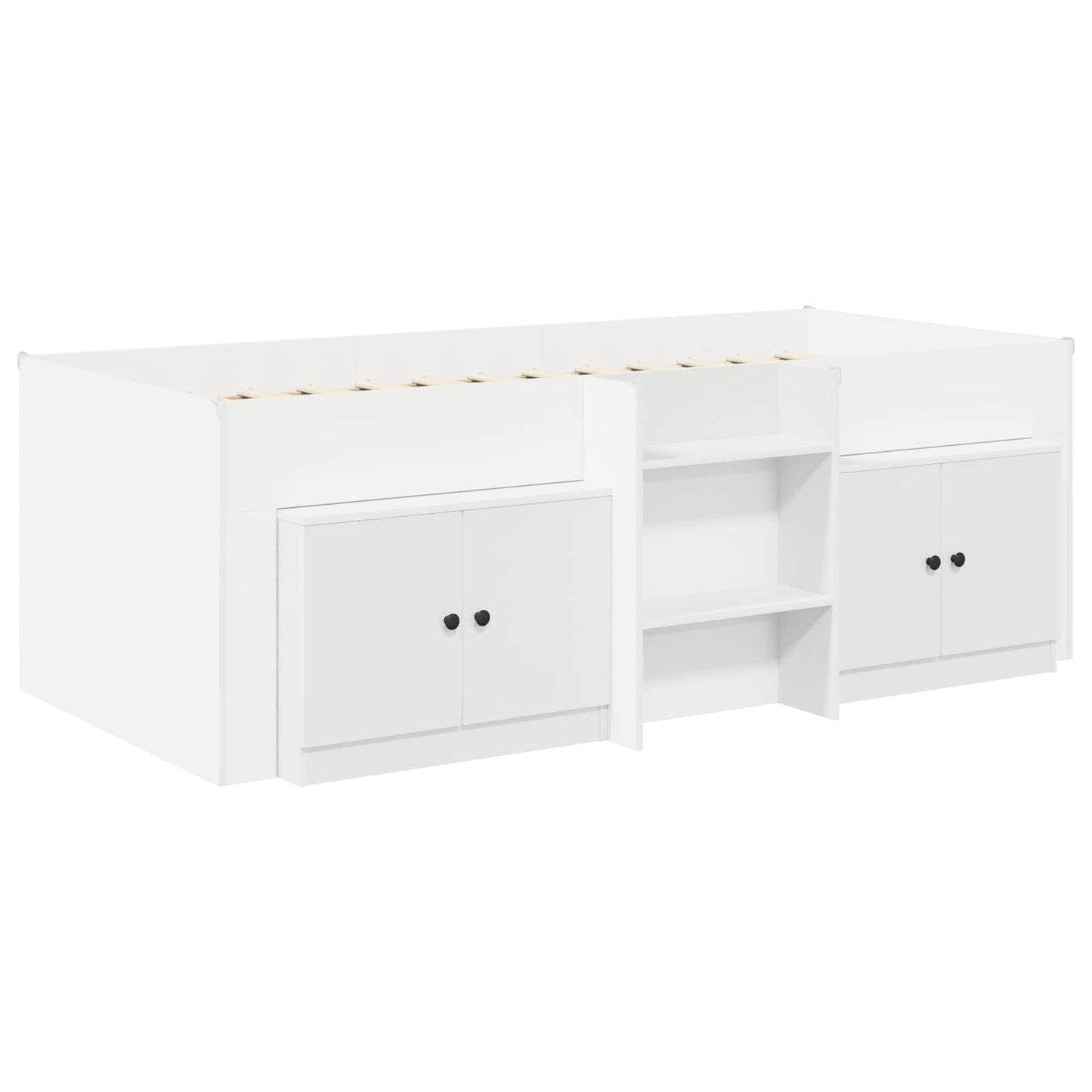 Loft Bed Frame met Kast met opslag 3 pcs Wit Bewerkt hout