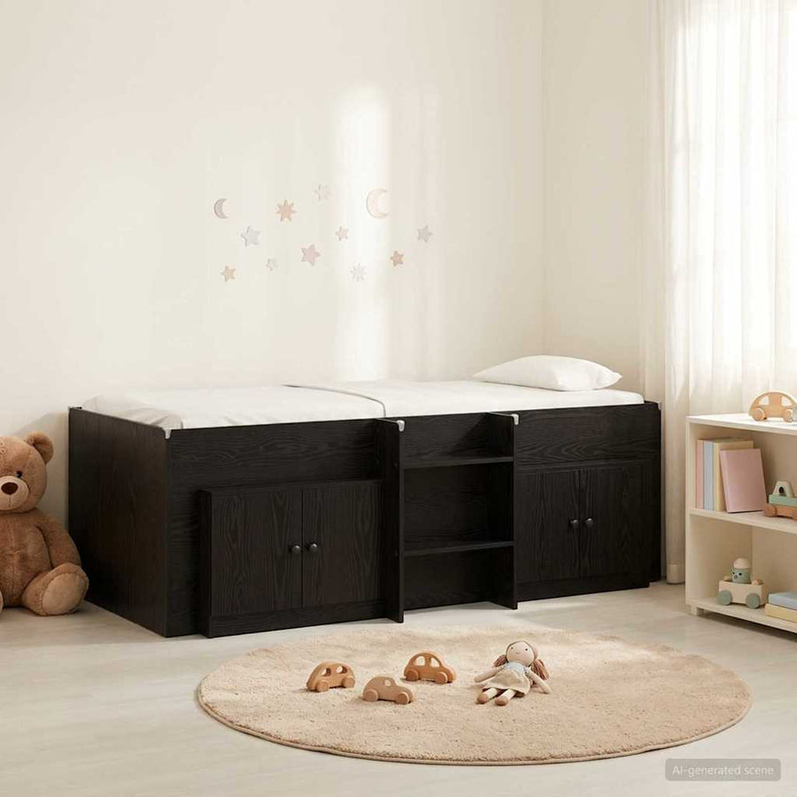 Loft Bed Frame met Kast met opslag 3 st Zwart Bewerkt hout