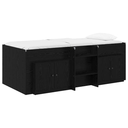Loft Bed Frame met Kast met opslag 3 st Zwart Bewerkt hout