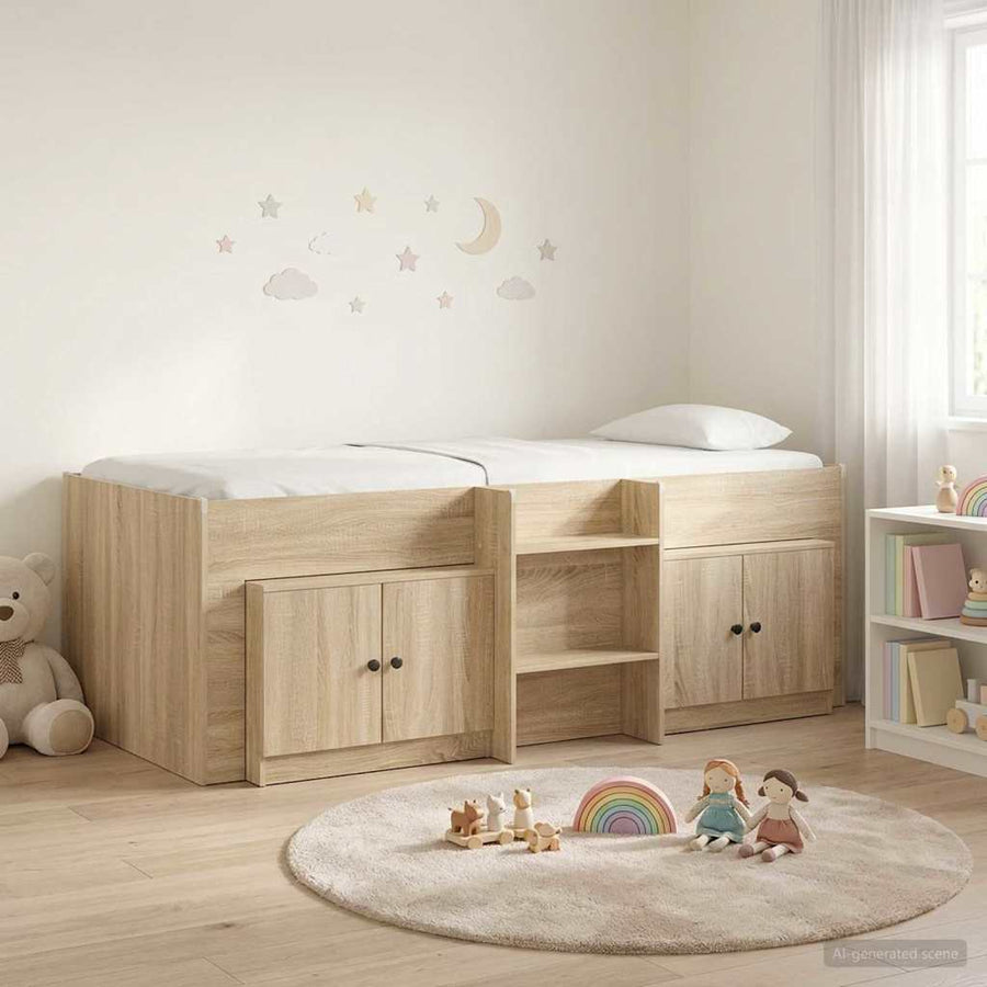 Loft Bed Frame met Kast 3 st Sonoma Eiken Bewerkt hout