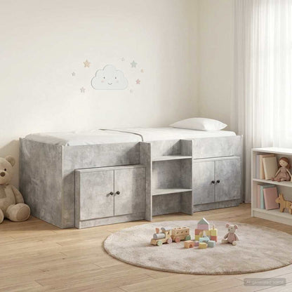 Loft Bed Frame met Kast met opslag 3 st Betongrijs Bewerkt hout