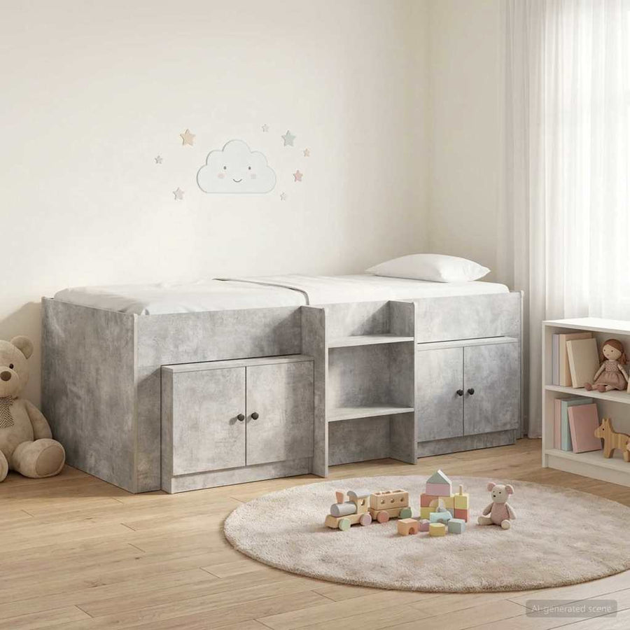 Loft Bed Frame met Kast met opslag 3 st Betongrijs Bewerkt hout