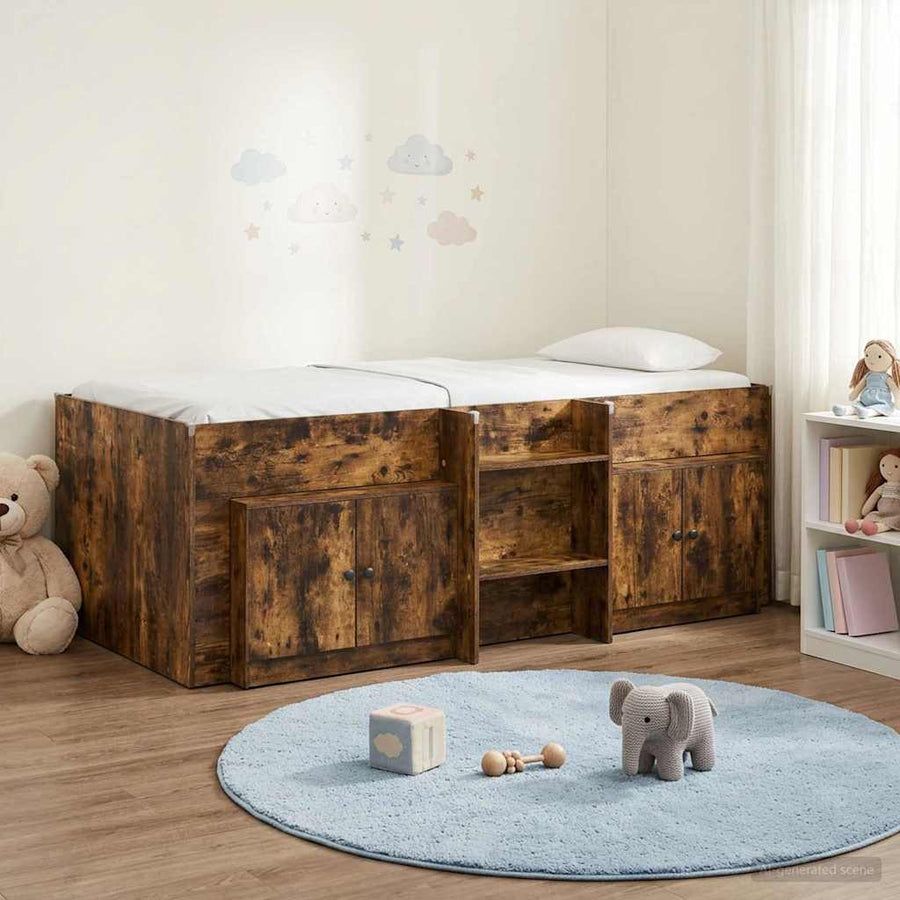 Loft Bed Frame met Kast 3 pcs Gerookt eiken Bewerkt hout