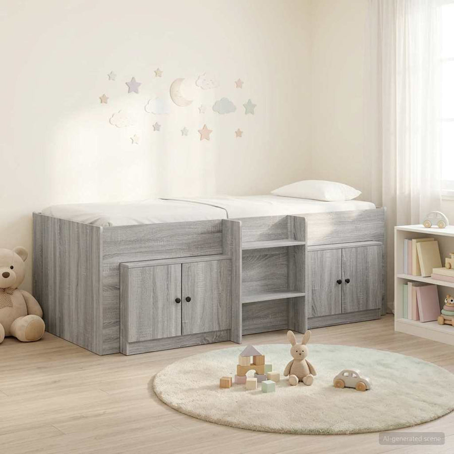 Loft Bed Frame met Kast 3 st Grijs Sonoma Bewerkt hout