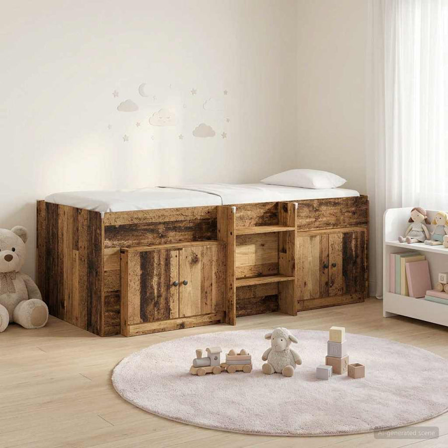 Loft Bed Frame met Kast met opslag 3 st Oud hout Bewerkt hout