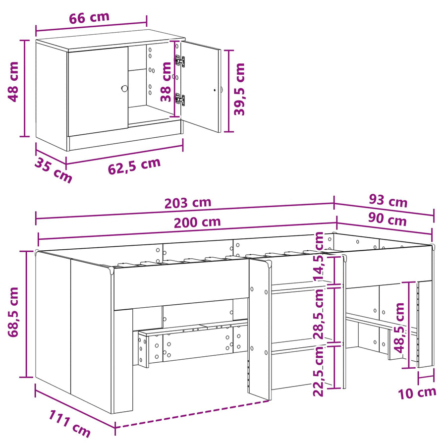 Loft Bed Frame met Kast met opslag 3 st Oud hout Bewerkt hout