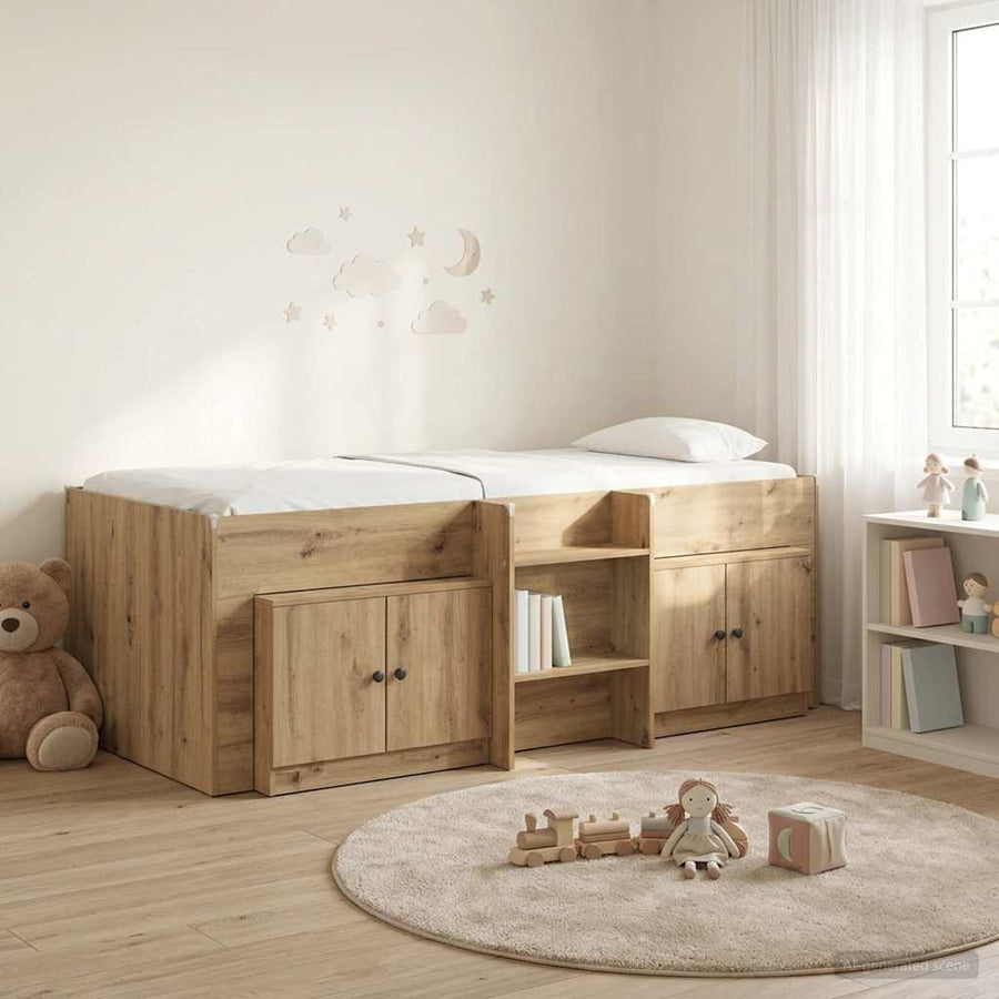 Loft Bed Frame met Kast 3 st Artisanaal eiken Bewerkt hout
