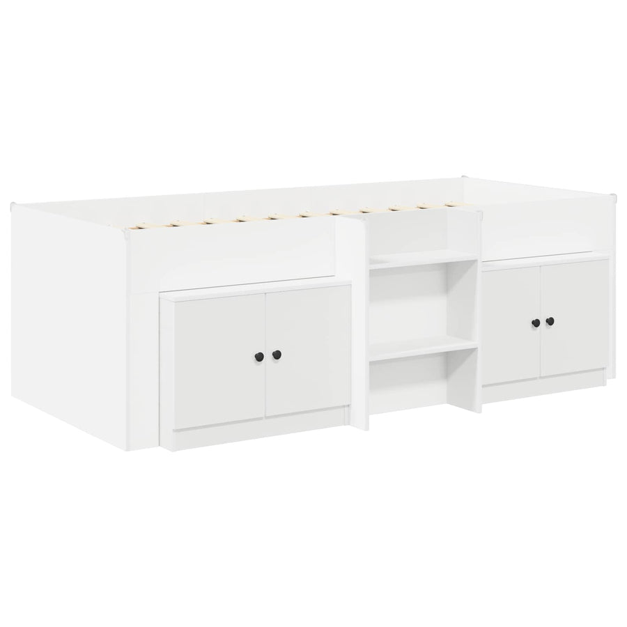 Loftbed frame met kast met opslag 3 pcs Wit Bewerkt hout