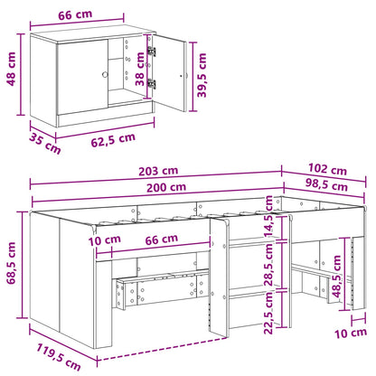 Loftbed frame met kast met opslag 3 pcs Wit Bewerkt hout