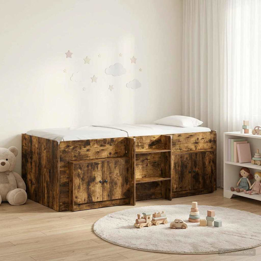 Loftbed frame met kast 3 st Gerookt eiken Bewerkt hout