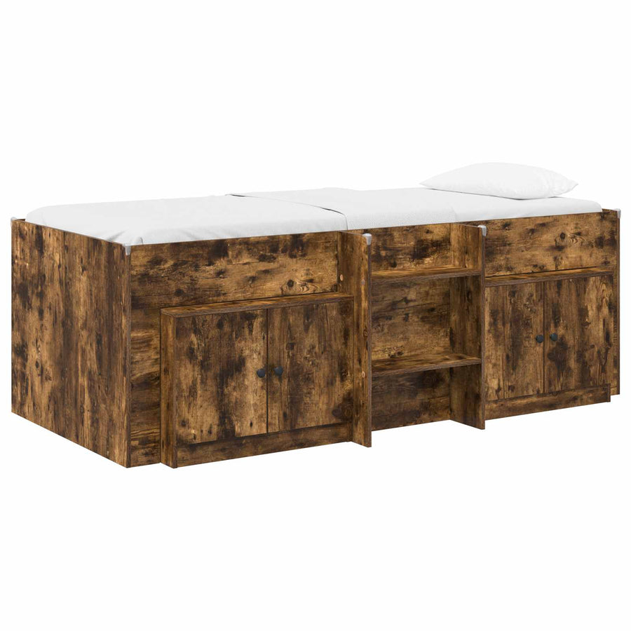 Loftbed frame met kast 3 st Gerookt eiken Bewerkt hout