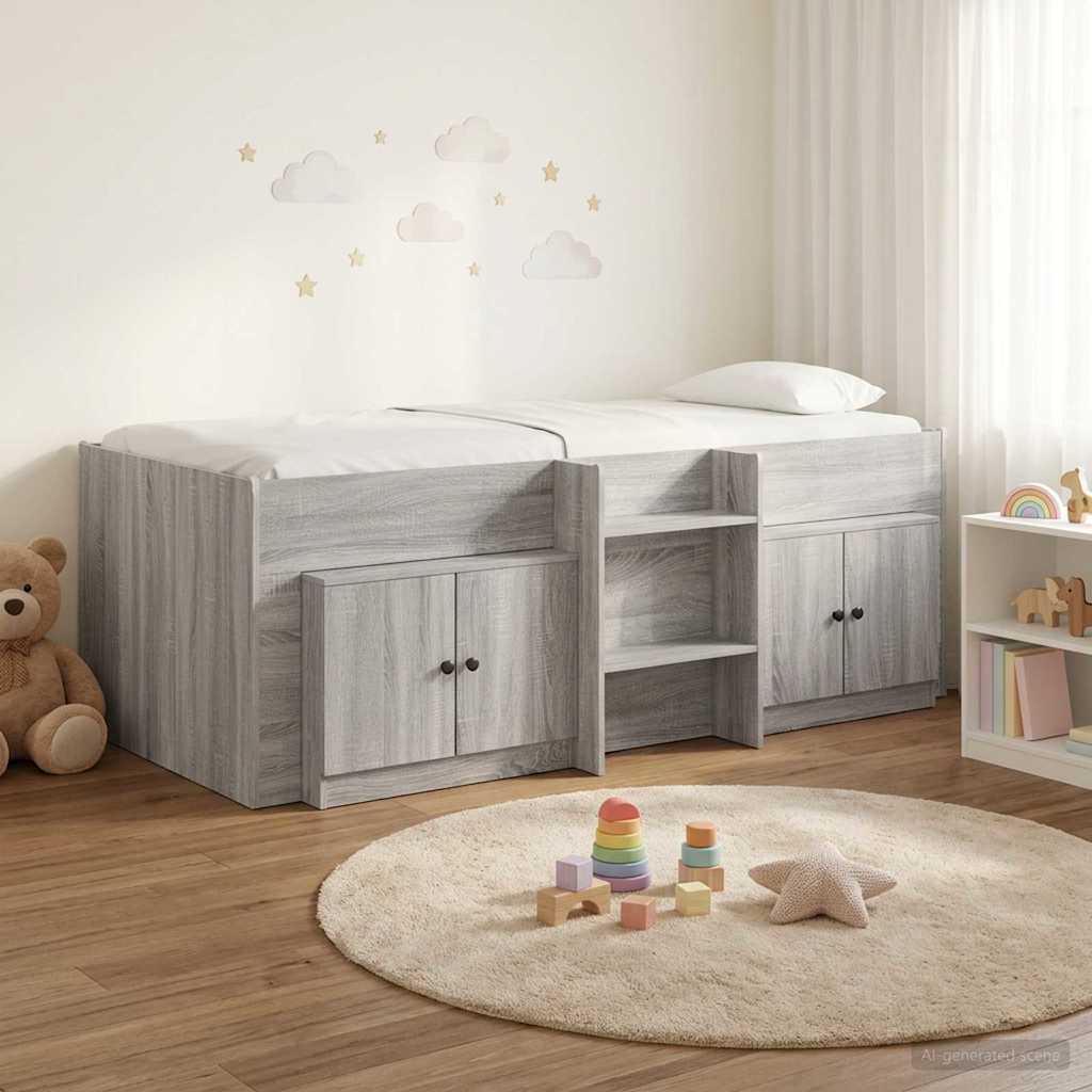 Loftbed frame met kast 3 st Grijs Sonoma Bewerkt hout