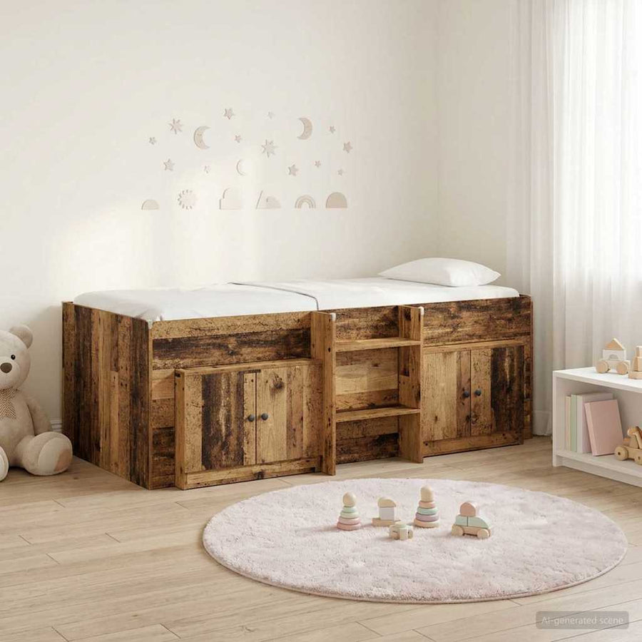 Loftbed frame met kast met opslag 3 st Oud hout Bewerkt hout