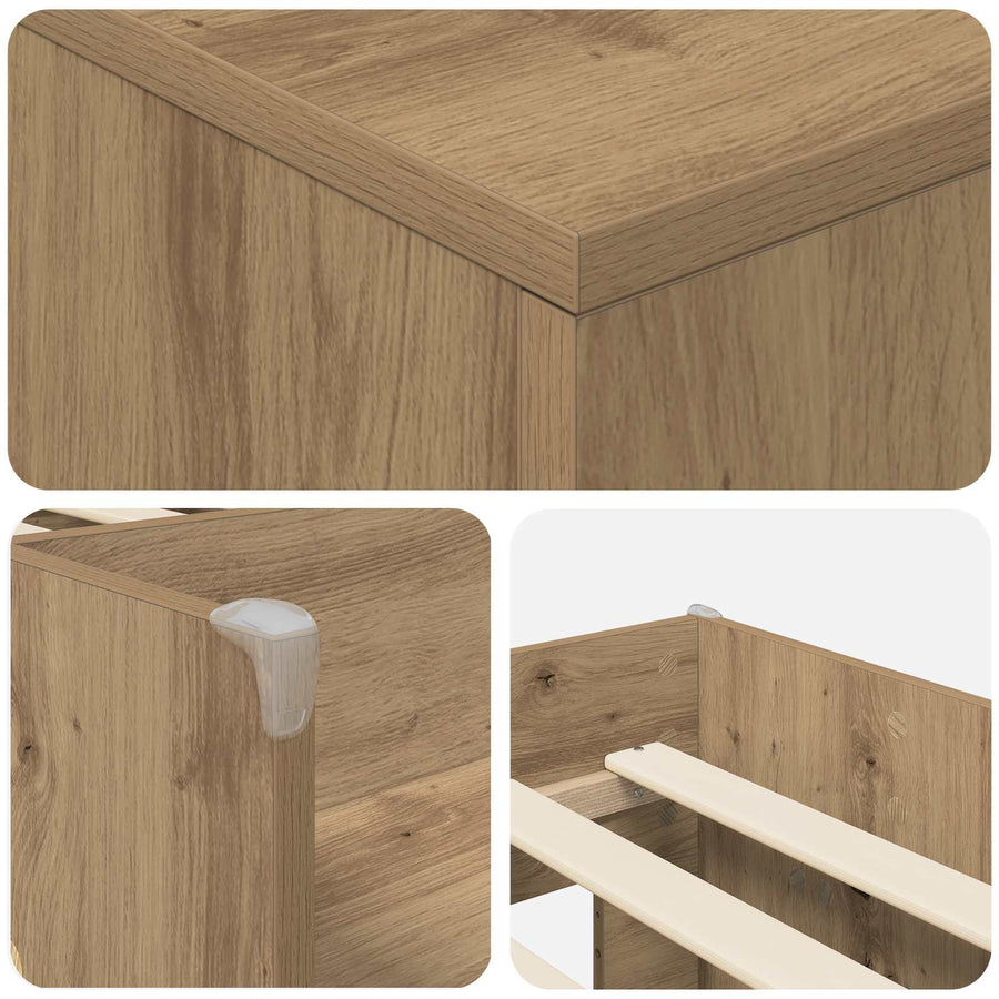 Loftbed frame met kast 3 st Artisanaal eiken Bewerkt hout