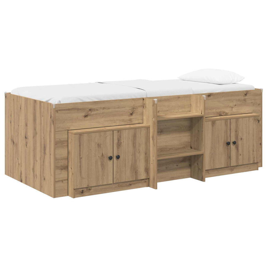 Loftbed frame met kast 3 st Artisanaal eiken Bewerkt hout