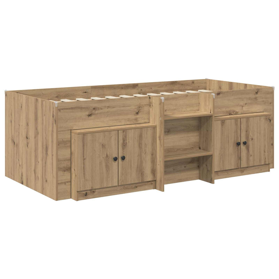 Loftbed frame met kast 3 st Artisanaal eiken Bewerkt hout