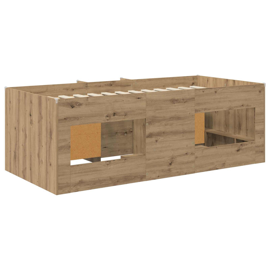 Loftbed frame met kast 3 st Artisanaal eiken Bewerkt hout