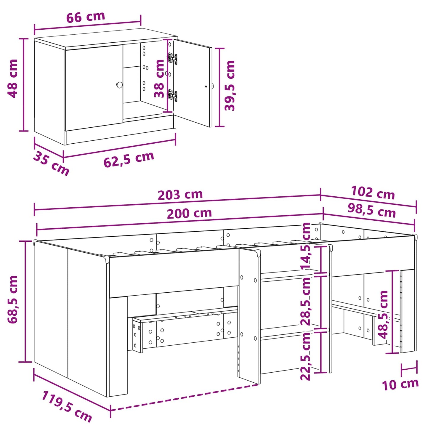 Loftbed frame met kast 3 st Artisanaal eiken Bewerkt hout