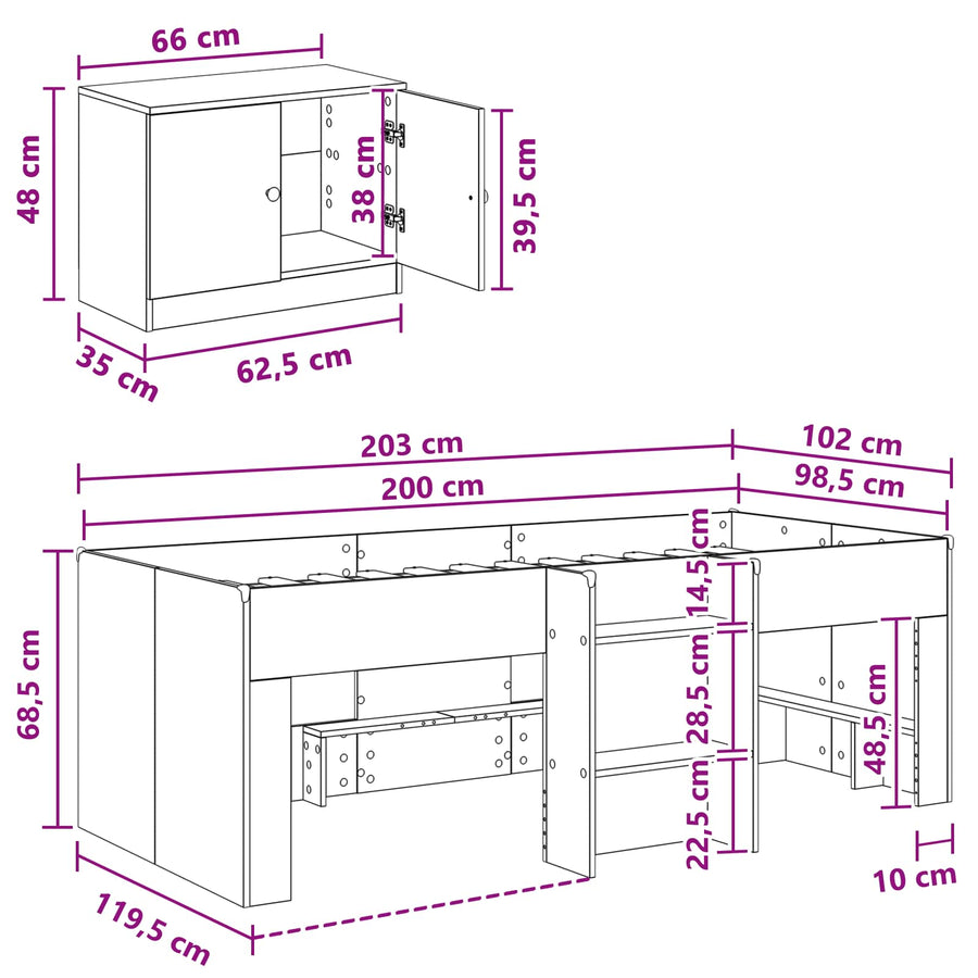 Loftbed frame met kast 3 st Artisanaal eiken Bewerkt hout