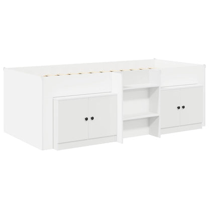 Loft Bed Frame met Kast met opslag 3 pcs Wit Bewerkt hout
