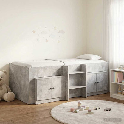Loft Bed Frame met Kast met opslag 3 st Betongrijs Bewerkt hout