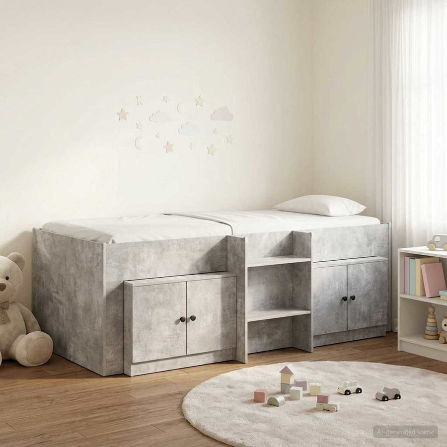 Loft Bed Frame met Kast met opslag 3 st Betongrijs Bewerkt hout