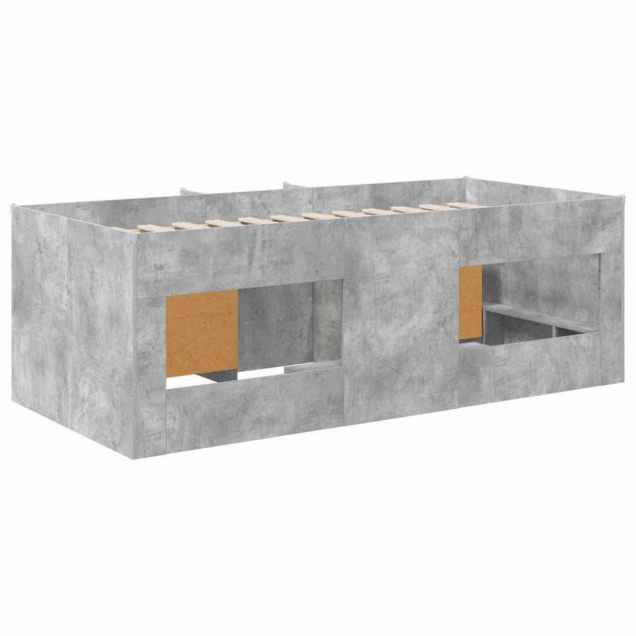 Loft Bed Frame met Kast met opslag 3 st Betongrijs Bewerkt hout